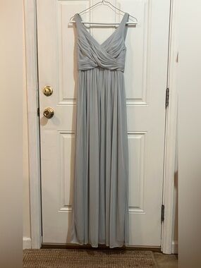 David’s Bridal Ruched Crisscross Maxi Dress Light Gray-Size 2